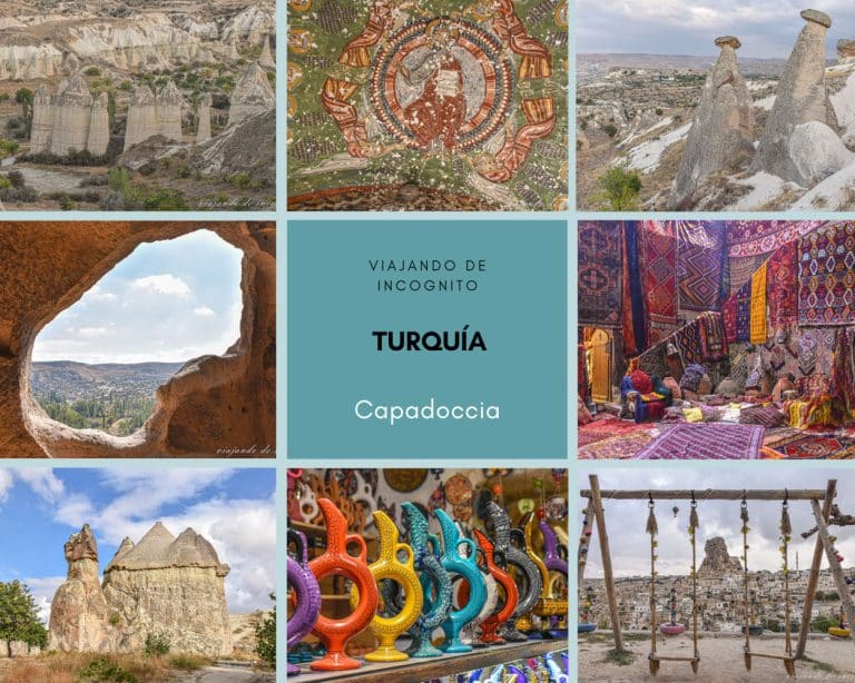 Collage de 8 fotos sobre la Capadocia