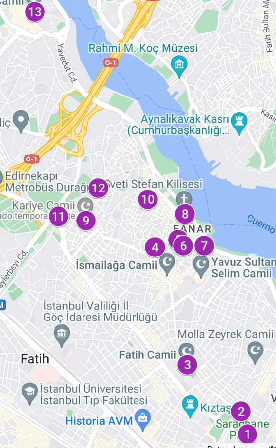 Mapa con los lugares más interesantes de los barrios más conservadores de Estambul