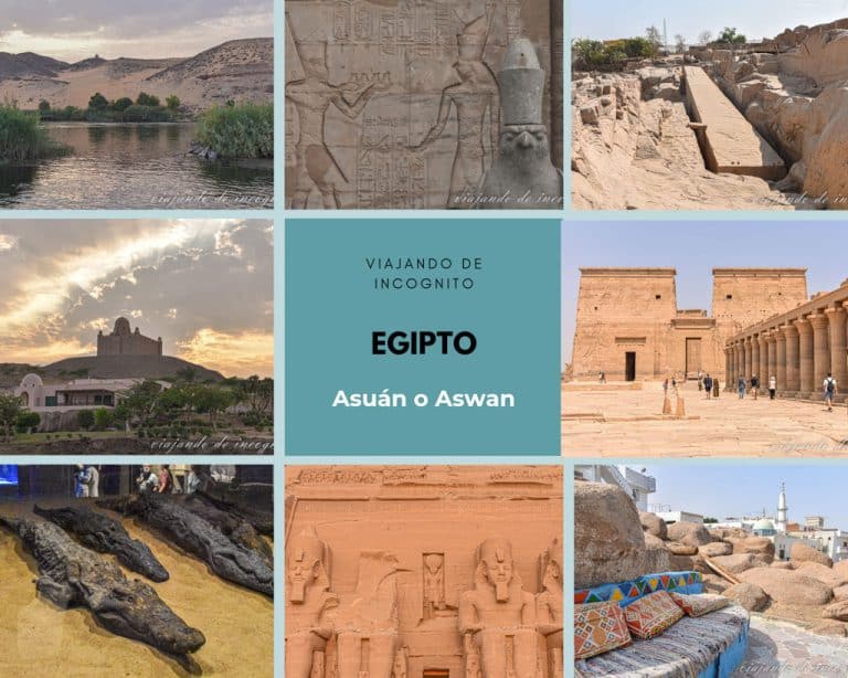 Collage 8 fotos sobre qué hacer en Asuán o Aswan