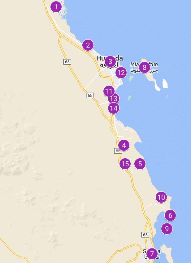 Mapa de Hurghada con sus lugares de interés