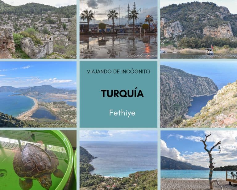 Collage de 8 fotos sobre qué ver en Fethiye y sus alrededores