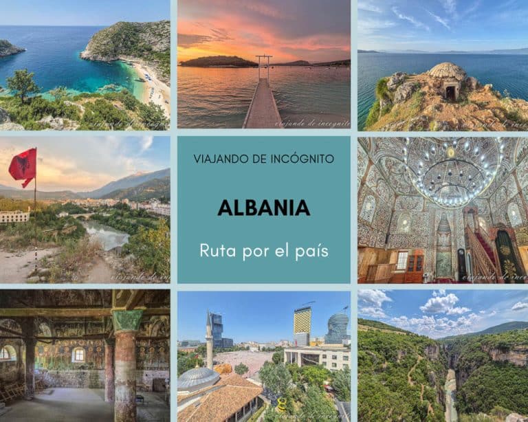 Collage de 8 fotos sobre ruta por Albania