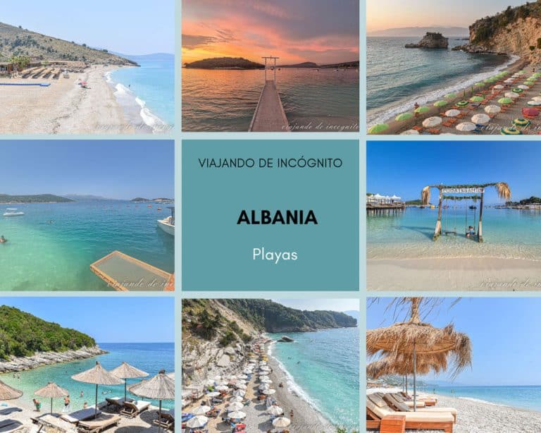 Collage de 8 fotos sobre las mejores playas de Albania