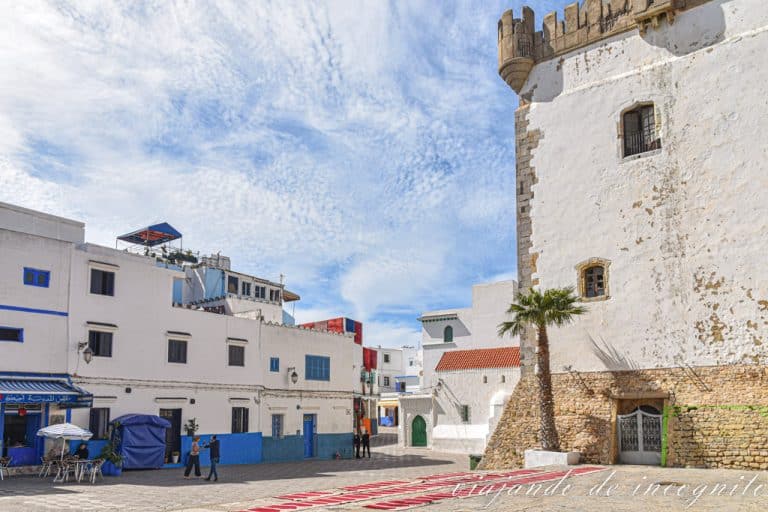 Varias obras se extienden en el suelo frente a la torre Alkamra.