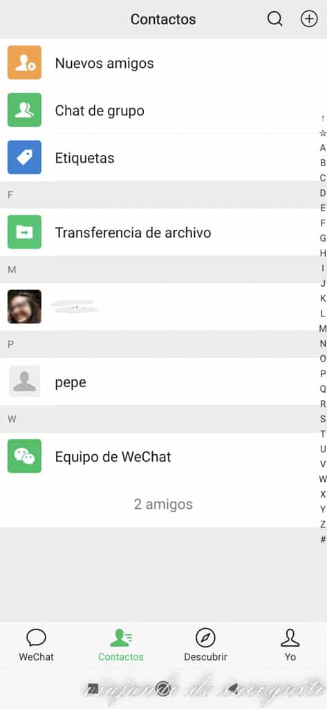 Pestaña de Contactos