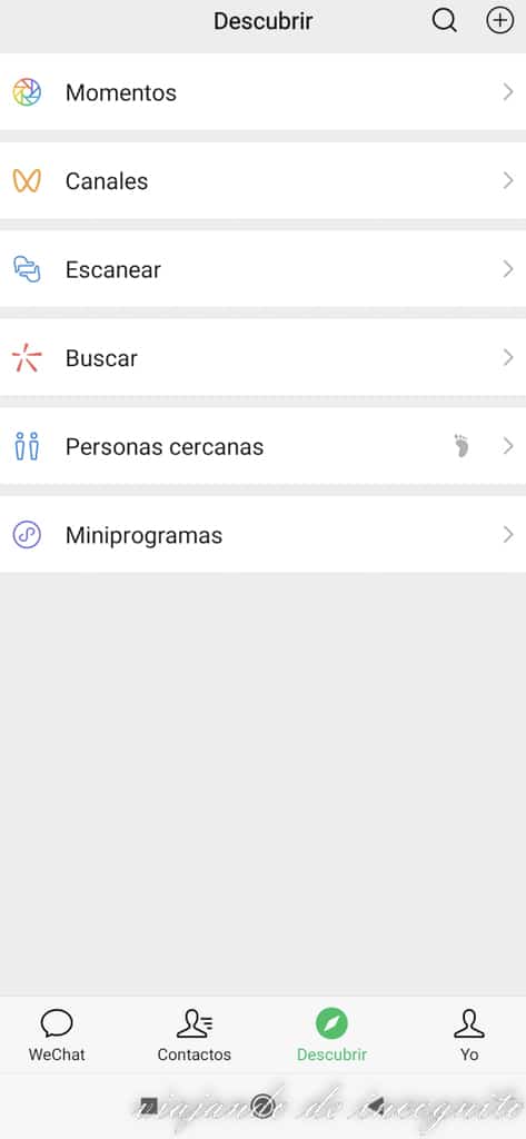 Pestaña de Descubrir en WeChat